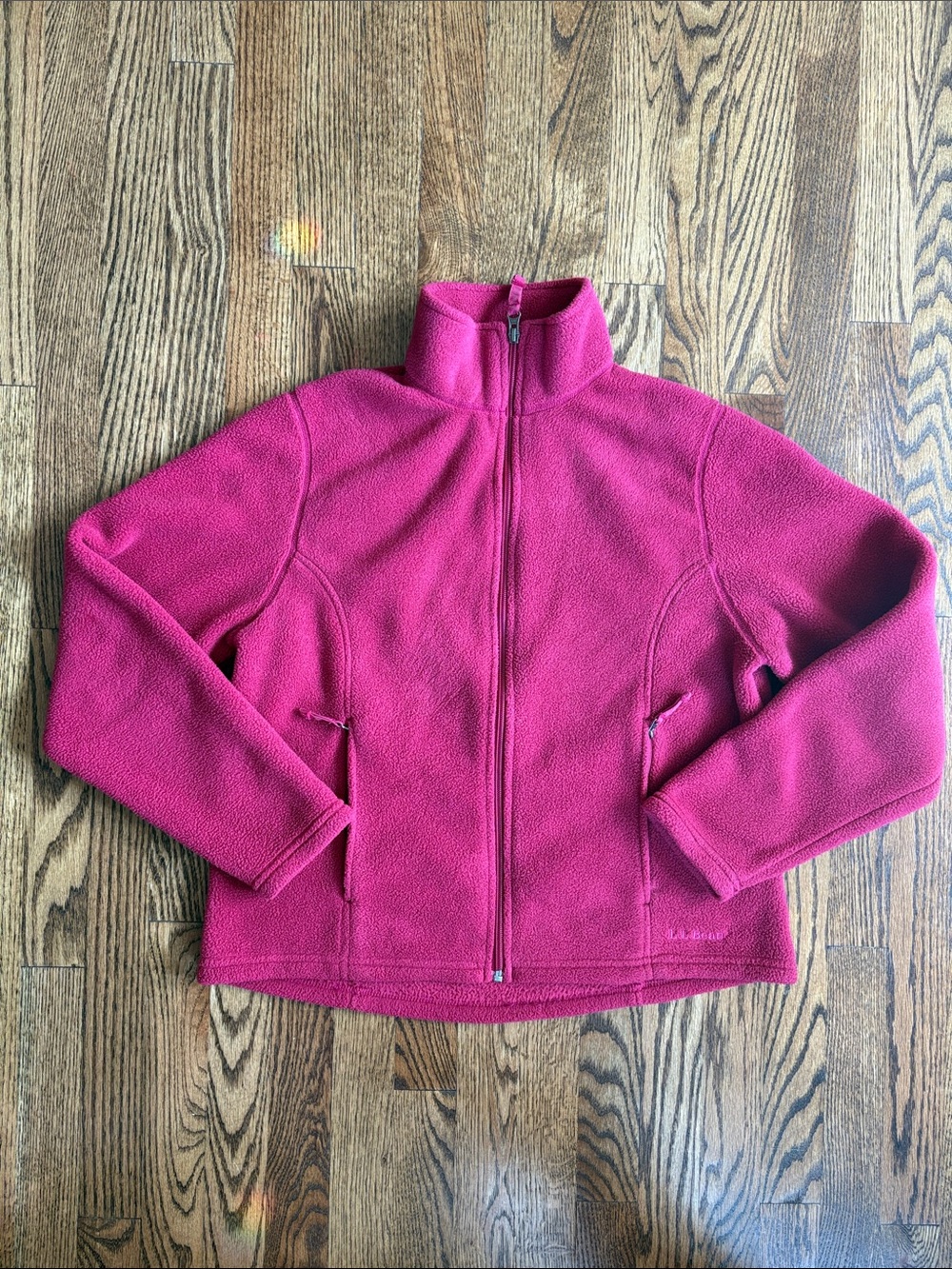 L.L. Bean deep pink, full zip fleece jacket, size M. Like new condition